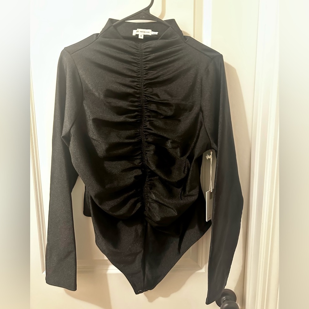 Good American Black Ruched Compression Bodysuit